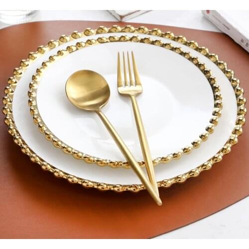 New Nordic gilt edge bead dot ceramic plate dish Light luxury storage jewelry plate cake dish home breakfast plate Heart-shaped