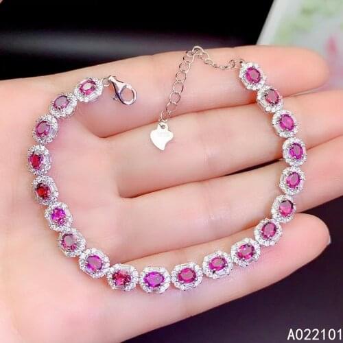 KJJEAXCMY fine jewelry S925 sterling silver inlaid natural Garnet new Girls noble hand Bracelet Support test Chinese style