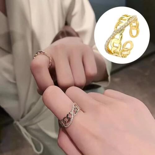 European and American Design Sense Chain Woven Open Ring For Woman Fashion Trend Jewelry Wedding Party Unusual Girls Rings