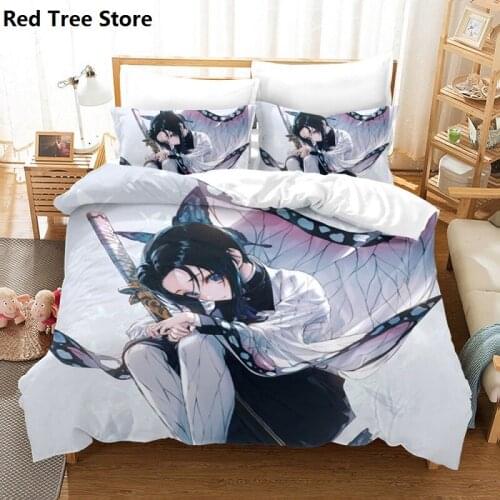 Anime Demon Slayer Duvet Cover Set Boys Girls 3D Bedspread with Pillowcase Single Double Queen King Size Soft Microfiber Bedding