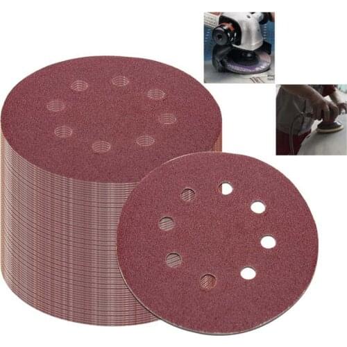 Hot 50Pcs 5 Inch 125Mm Round Sandpaper Eight Hole Disk Sand Sheets Grit 40/60/80/120/240 Hook And Loop Sanding Disc Polish