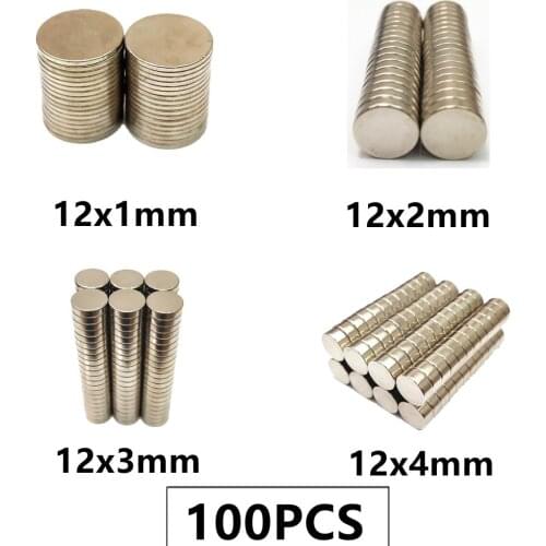 100PCS/LOT NdFeB Magnet 12*1 12*2 12*3 12*4 N35 Disc MAGNET 12x1 12x2 12x3 12x4 Round Speaker Neodymium magnets
