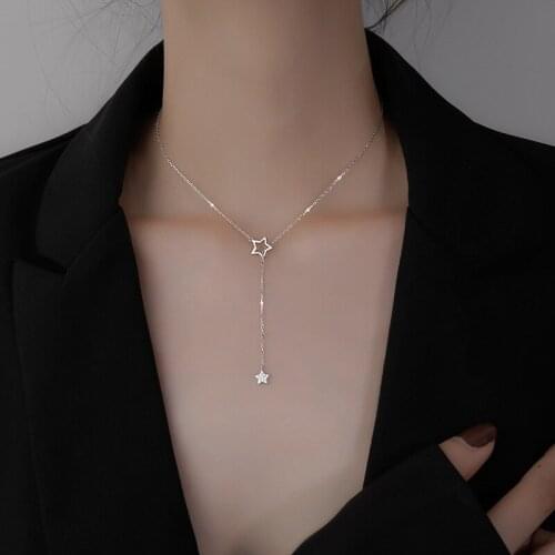 Fashion Simple Five-pointed Star Pendant Necklace Fashion Sweater Chain Necklace Women Tassel Clavicle Chain Jewelry Accessories