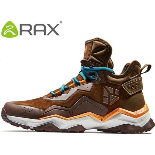 RAX Mens Waterproof Hiking Anti-slip Trekking Multi-terrian Mountaineer Shoes for Winter Breathable Warming of Genuine Leather
