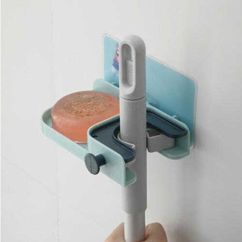 1PC Three In One Hook Wall Hanging With Shelf Mop Clip Broom Card Holder Home Kitchen Bathroom Organization Storage Drain Racks