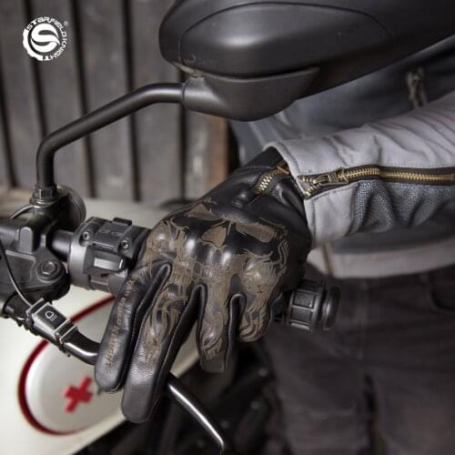 New Motorcycle Retro Riding Gloves Black Goatskin Waterproof Wear-Resistant Leather Gloves Protective Gear S-2XL