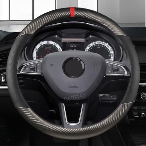 Carbon Fiber+ Leather Car Steering Wheel Cover for Skoda Octavia A5 A7 RS Octavia 2 3 Combi Auto interior Accessories