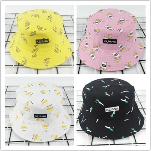 Cotton Fruit Printing Bucket Hat Fisherman Hat Outdoor Travel Hat Sun Cap Hats for Men and Women 40