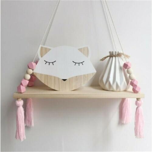 Shelf hanging wall wood with octagonal beads tassel Nordic ins style macarone Home Furnishing decoration