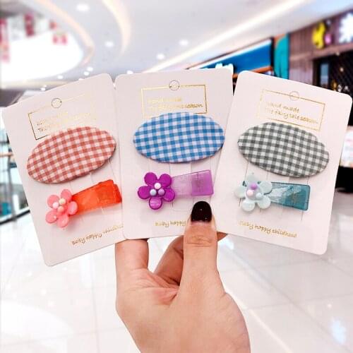 2 Pcs/Set Children Cute Oval Stripes Acrylic Flower Ornament Hair Bands Girls Lovely Barrettes Hairpins Kids Hair Accessories