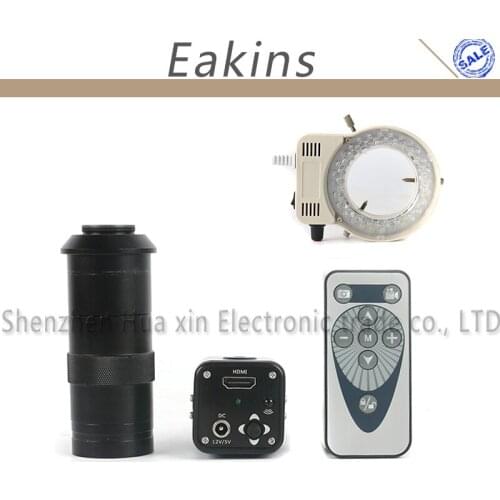 60F/S 1080P HDMI Industrial Video Microscope Camera+IR Remote Control+100X C-Mount Lens+56 LED Lamp For Phone PCB SMD BGA Repair