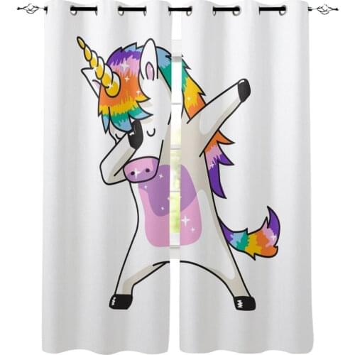 Animal Rainbow Iridescent Unicorn Window Curtains Living Room Bathroom Bedroom Kids Curtain Panels With Grommets Window Valances