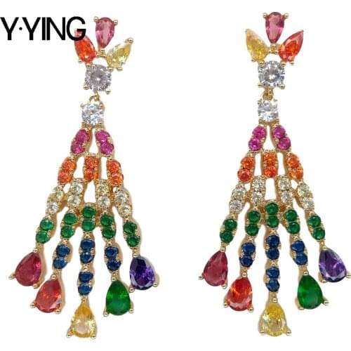 Rainbow Multi Color Cubic Zirconiamicro Pave Dangle Earrings luxury party for women Jewelry Gifts