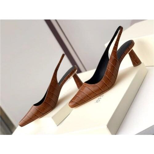 Brand Round Heels Sandals for Women Crocodile Pattern Women Dress Shoes Elegant Sexy Party Women High Heels Zapatillas Mujer