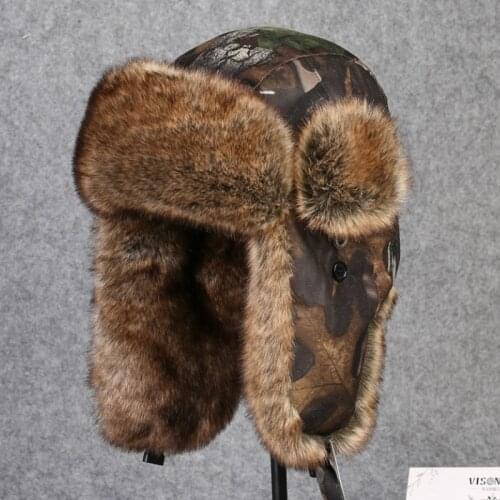 B-8434 Man Bomber Hat Faux Rabbit Fur Russian Ushanka Hat Earflap Aviator Trapper Adult Winter Warm Snow Ski Cap