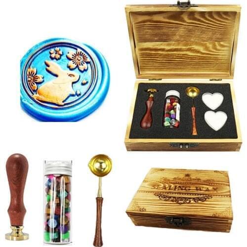 Save the Date Flowers Wreath Wax Seal Stamp Kit Wood Gift Box Rosewood handle ,Wedding Invitations Seal Stamp