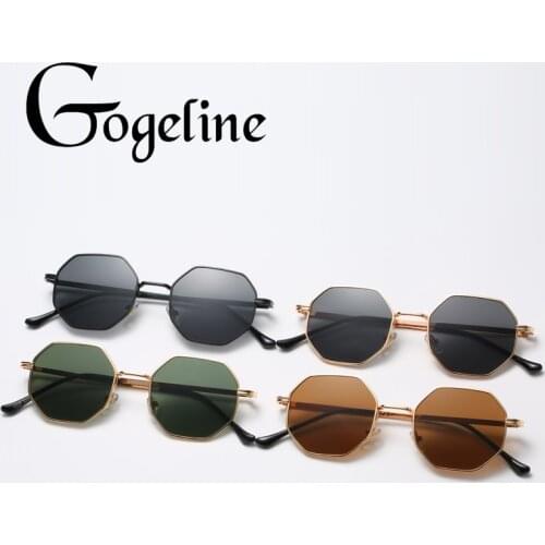 Vintage women octagon sunglasses men metal gold green brown male octagonal sun glasses for ladies polygon uv400
