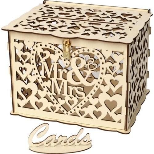 DIY Wedding Gift Mr & Mrs Wooden Card Money Box Case With Lock Rustic Beautiful Party Favor Decoration Birthday Supplies