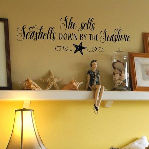 Ocean theme decal She sells Seashells down by the Seashore vinyl wall sticker quote vinyl lettering decal for kids rooms G396
