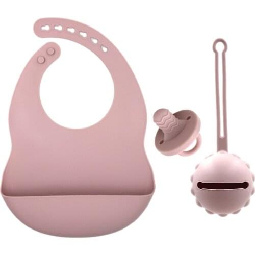Flower Shaper Pacifie Case Holder with Nipple Wholesale Waterproof Newborn Feeding Silicone Baby Bibs