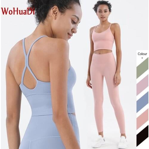 WOHUADI Women Sport Suit Gym Set Sexy Sling Sports Bra Yoga Set Female Gym Clothing seamless leggings Fitness workout 2pcs set
