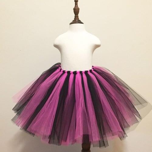 Hot Pink/Black Fluffy Tutu Skirt Girls Halloween Costume Kids Party Nylon Tulle Skirt Newborn Photo Props Toddler Tutus 0-12Y