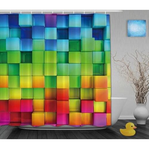 3D Printing Bathroom Shower Curtains Rainbow Square Shower Curtain Waterproof Polyester Fabric Custom Bathroom Curtain Hooks