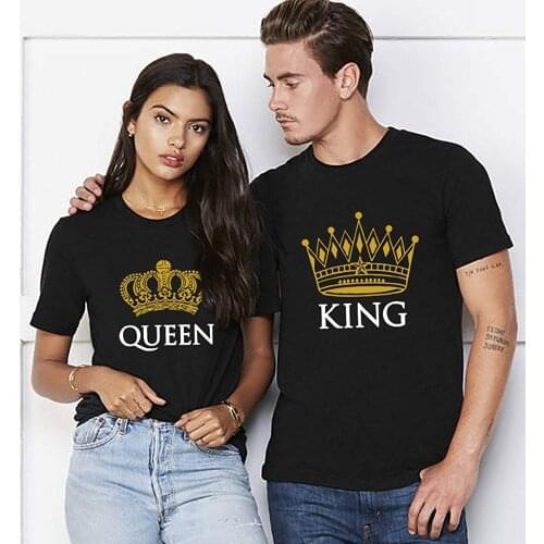 Summer 2020 Cotton Print HIS Queen Her King Crown Plus Size Short Sleeve Clothes T Shirt Harajuku O-neck Couple Tees Women