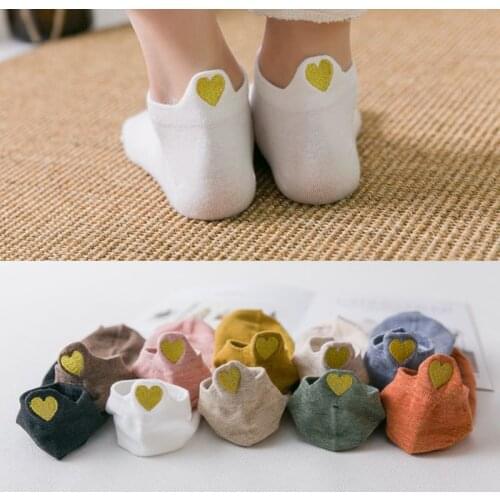 Womens Pure Solid Color Socks for Women 1 Pair Kawaii Cute Little Heart Socks Short Ankle Cotton Socks EU 35-43 Size Sox