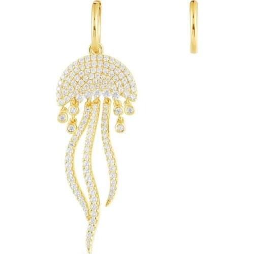 SLJELY High Quality Fashion 925 Sterling Silver Yellow Gold Color Asymmetric Lucky Jellyfish Tassel Earrings Women Fine Jewelry