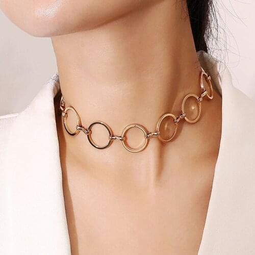 New European Exaggerated Chunky Metal Round Circle Choker Necklace for Women Lady Neck Chocker Collar Fashion Jewelry XR1649