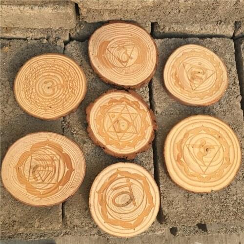 1pcs drop shipping Chakra energy mat wood slice base of purification crystals healing disc as coaster for home decor