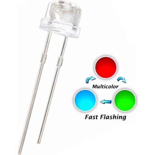 100pcs 5mm Straw Hat RGB LED Fast Flash Water Clear Multicolor Flicker Red Green Blue Blinking 5 mm LED Light Beads Lamp