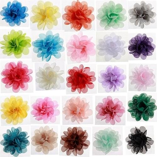 120PCS 5CM 2" Fashion Crochet Chiffon Flowers For Headband Fabric Flowers For Hair Clips Accessories Boutique Princess