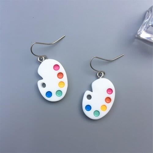 2 Pairs Cute Mini Palette Earring Resin Charms Pendant Creative Funny Personality Earrings Without Pierced Ear Clips Hand-made