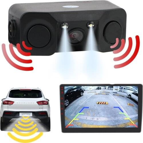 3 In 1 LED Light Mini Alarm Rear View Camera Universal Night Vision Reversing Radar Sensor Detector Car Accessories