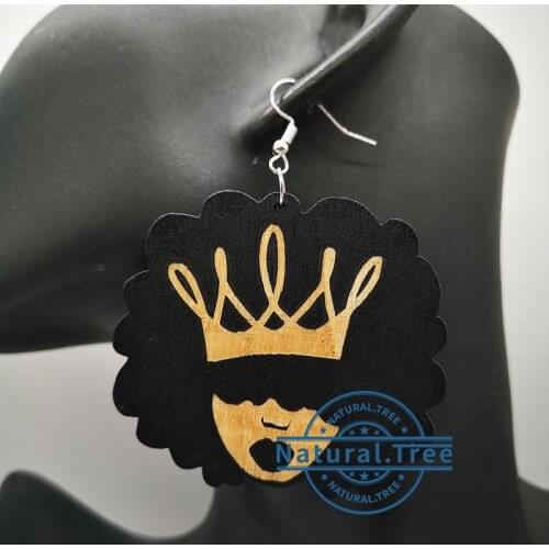Free shipping! Engraved black Crown Wooden Earrings