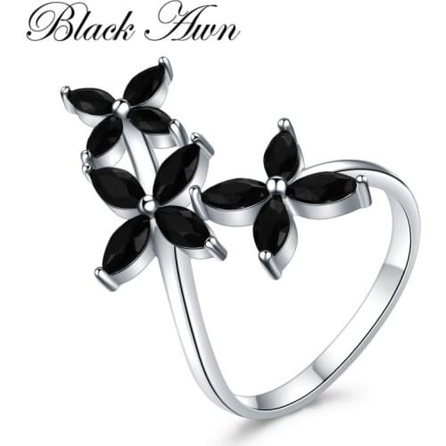 Black Awn 2019 New bijoux Trendy 925 Sterling Silver Fine Jewelry Black Spinel Engagement Ring for Women Anillos Mujer GG069
