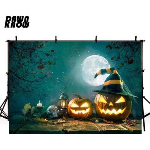 DAWNKNOW Happy Halloween Party Photography Background Night Moon Pumpkin Lantern Backdrop Children Photo Studio Customize G814