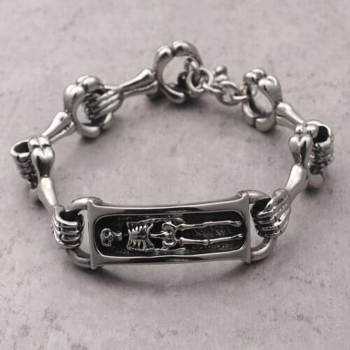 Jewels Store Polished Stainless Steel Mens Skull Bone Joint Connection Bracelet Punk Style Charm jewelry Accessories For Man