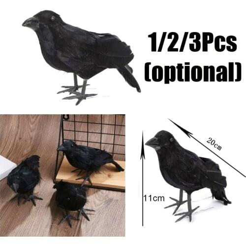 Artificial Black Feathered Raven Crows Prop Halloween Decoration 20x7x11cm