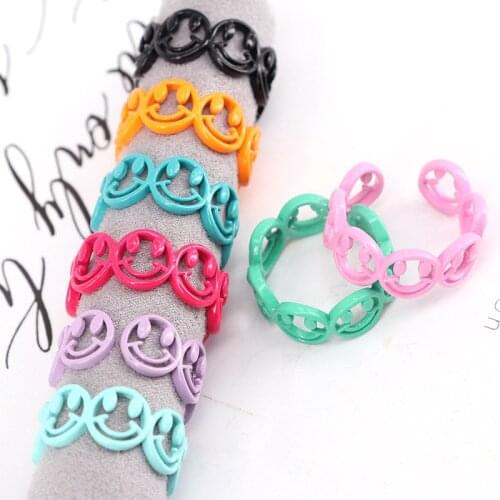 10Pcs High Quality Summer Color colorful enamel Hollow happy smile face open cuff ring jewelry