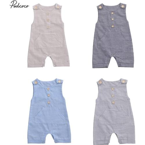 2020 0-18M Infant Casual Romper Cotton Clothes Summer New Boys Girls Sleeveless Striped Button Jumpsuit Newborn Baby Playsuit