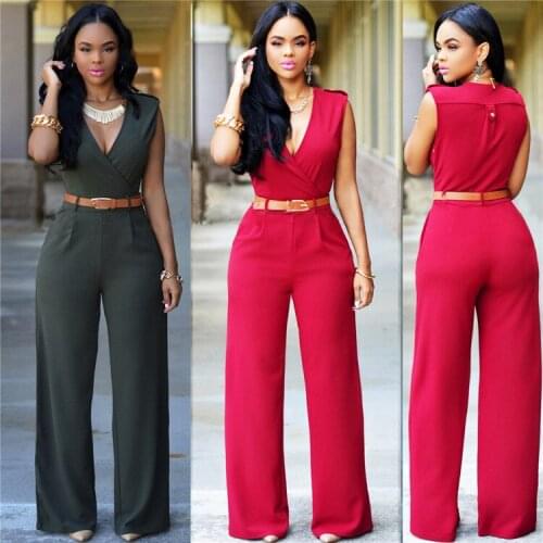 Women Sashes High Waist V-neck Loose Wide Leg Pants Summer Jumpsuit Casual Rompers Overalls for Female Women Jumpsuits Women