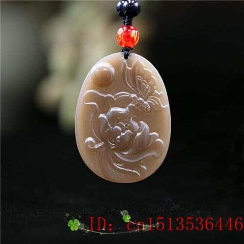 Brown Jade Butterfly Pendant Jadeite Chinese Gifts Flower for Women Jewelry Natural Amulet Necklace Fashion Charm Carved