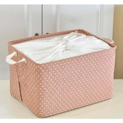Cotton and Linen Dot Stripe Flower Picnic Laundry Storage Basket with Cover Large Capacity Dirty Clothes Kids Toys Organizer