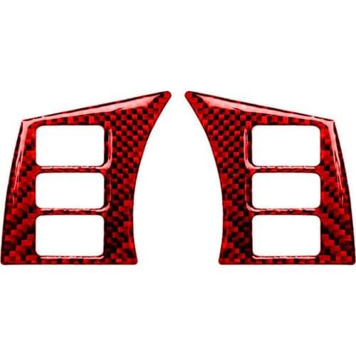 2Pcs/Set Carbon Fiber Red Car Front Steering Wheel Button Frame Cover Trim Fit For Nissan 350Z 2006 2007 2008 2009