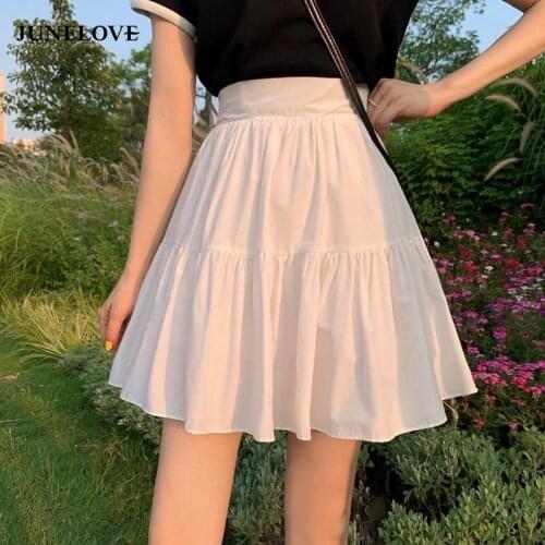 Summer Solid Kawaii Skirt Women Korean A-Line Slim Chic Casual Sweet Skirt High Waist Beach Outing Sexy Mini Y2k Pleated Skirts