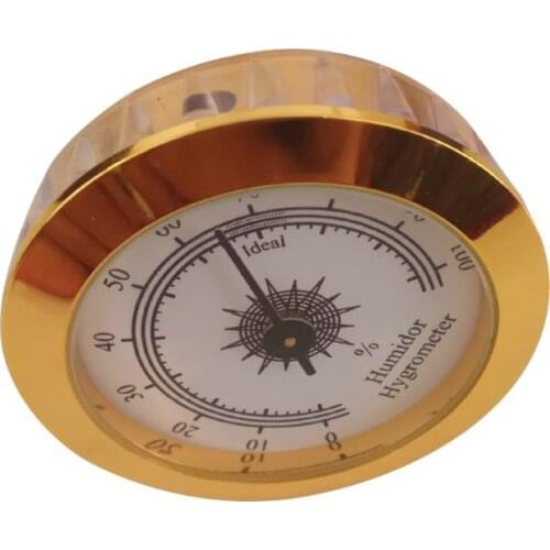 Hot Selling 50mm Round Glass Analog Hygrometer For Humidors Gold For Guitar Violin Cigar Tobacco Care Tools
