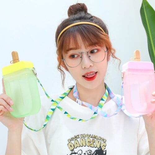 Cute straw cup New Plastic Water Bottle Drinkware Transparent Bottle Fruit Juice Leak Outdoor child bottle